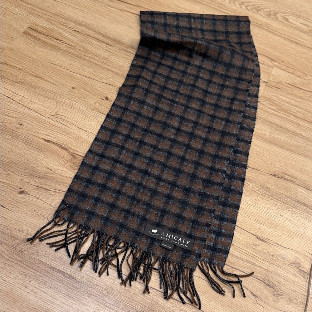 Amicale Cashmere Men's Scarf in Brown and Black Plaid